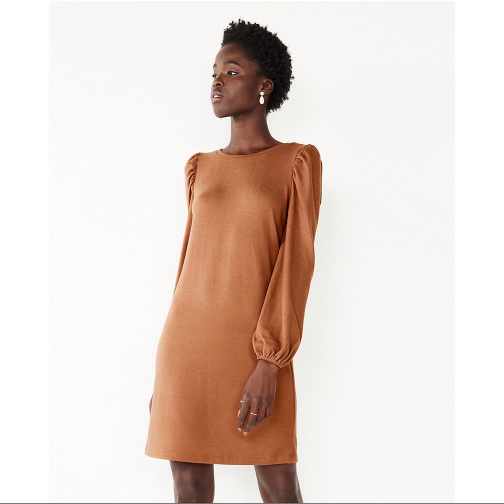 NWT Nine West Puff Long Sleeve Dress Brown Size M